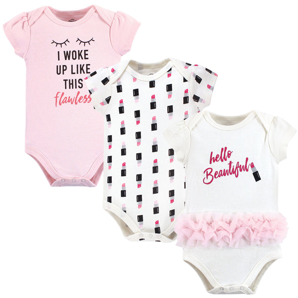 Little Treasure Baby Girl Cotton Bodysuits 3-Pack, Lipstick