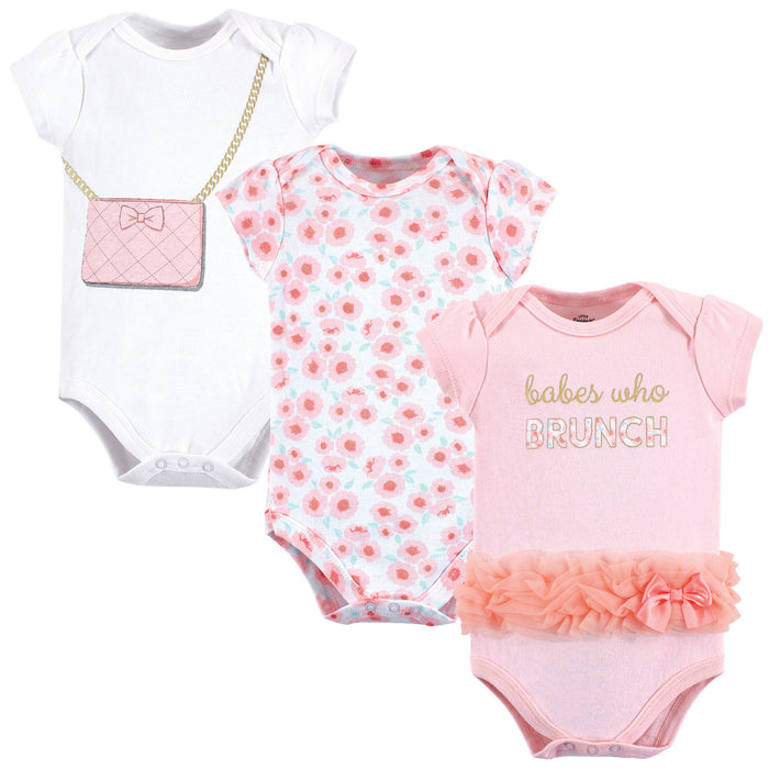 Little Treasure Baby Girl Cotton Bodysuits 3 Pack, Brunch