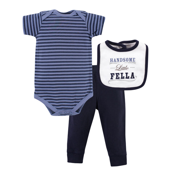 Little Treasure Baby Boy Bodysuit, Pant and Bib, Handsome Fella