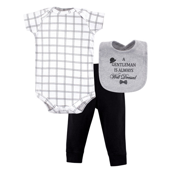 Little Treasure Baby Boy Bodysuit, Pant and Bib, Well Dressed