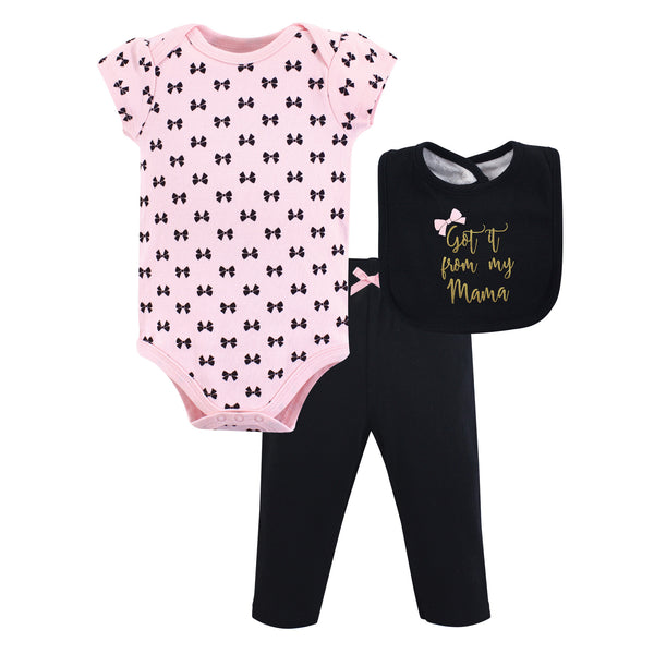 Little Treasure Baby Girl Bodysuit, Pant and Bib, Mama