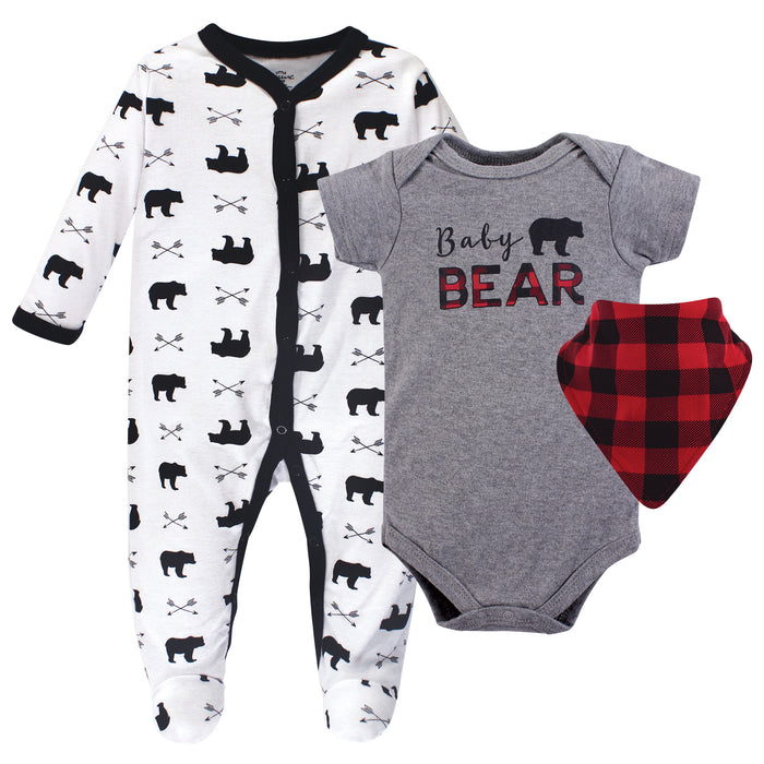 Little Treasure Baby Boy Sleep and Play, Bodysuit and Bib, Baby Bear