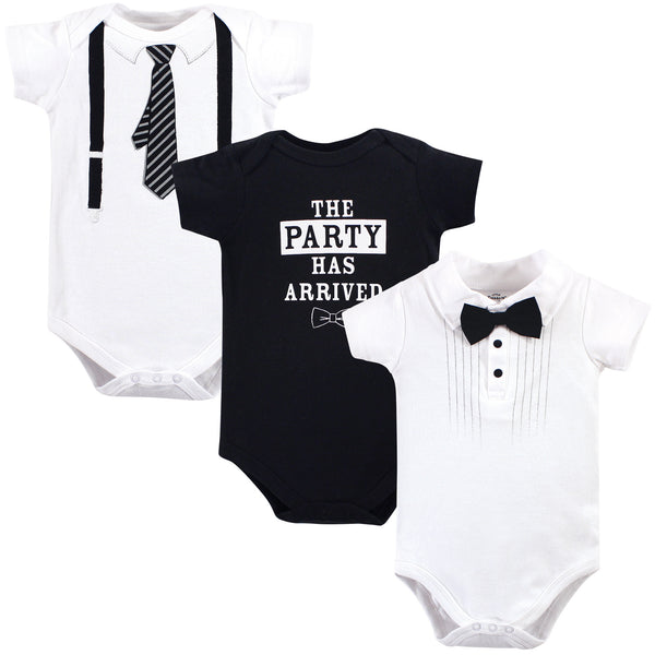 Little Treasure Baby Boy Cotton Bodysuits 3 Pack, Tux Tie