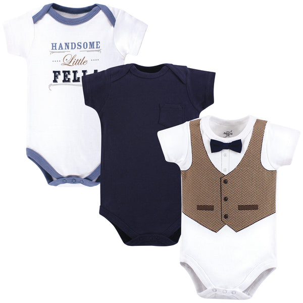 Little Treasure Baby Boy Cotton Bodysuits 3 Pack, Handsome Fella