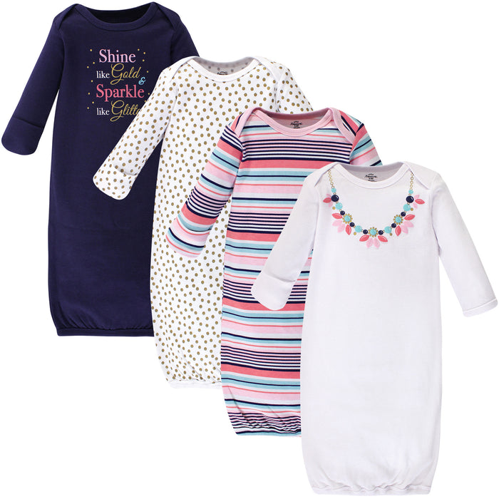 Little Treasure 4-Pack Cotton Gowns, Sparkle Necklace, Preemie/Newborn