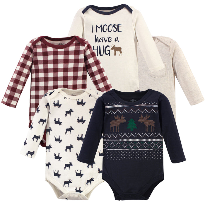 Little Treasure Baby Boy Cotton Long-Sleeve Bodysuits 5 Pack, Moose Sweater