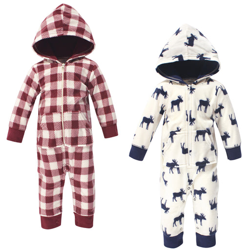 Little Treasure Baby Boy Fleece Jumpsuits and Coveralls 2 Pack, Moose