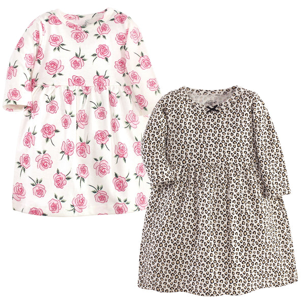 Little Treasure Cotton Long-Sleeve Dresses 2 Pack, Leopard Rose