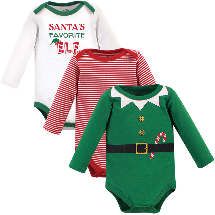 Little Treasure Baby Boy Cotton Long-Sleeve Bodysuits 3 Pack, Elf