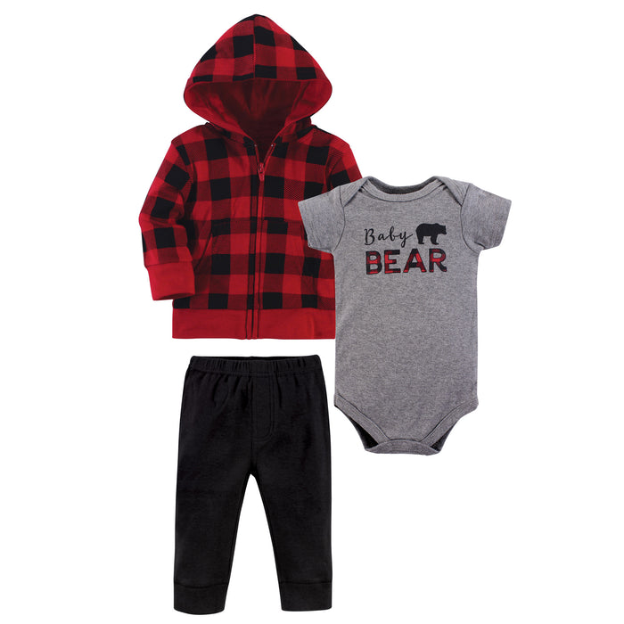 Little Treasure Baby Boy Hoodie, Bodysuit and Pant Set, Baby Bear