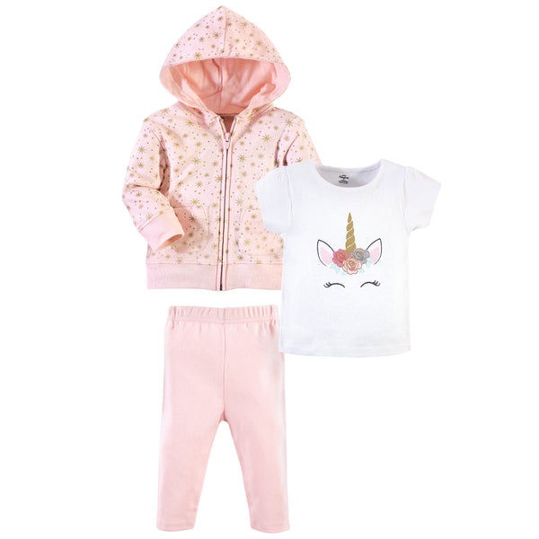 Little Treasure Toddler Girl Hoodie, Tee Top, and Pant Set, Unicorn