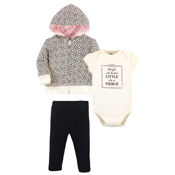 Little Treasure Baby Girl Hoodie, Bodysuit and Pant Set, Leopard