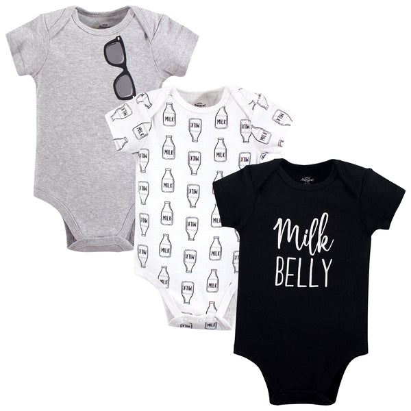 Little Treasure Baby Boy Cotton Bodysuits 3 Pack, Milk Belly