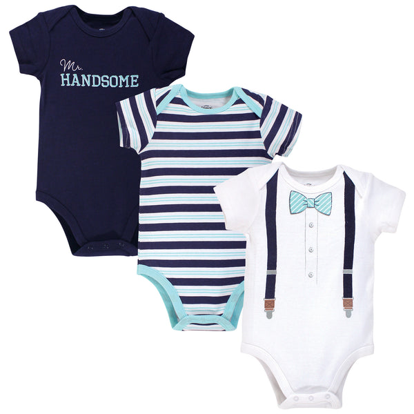 Little Treasure Baby Boy Cotton Bodysuits 3 Pack, Mr Handsome