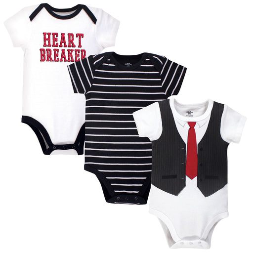 Little Treasure Baby Boy Cotton Bodysuits 3 Pack, Heart Breaker Black