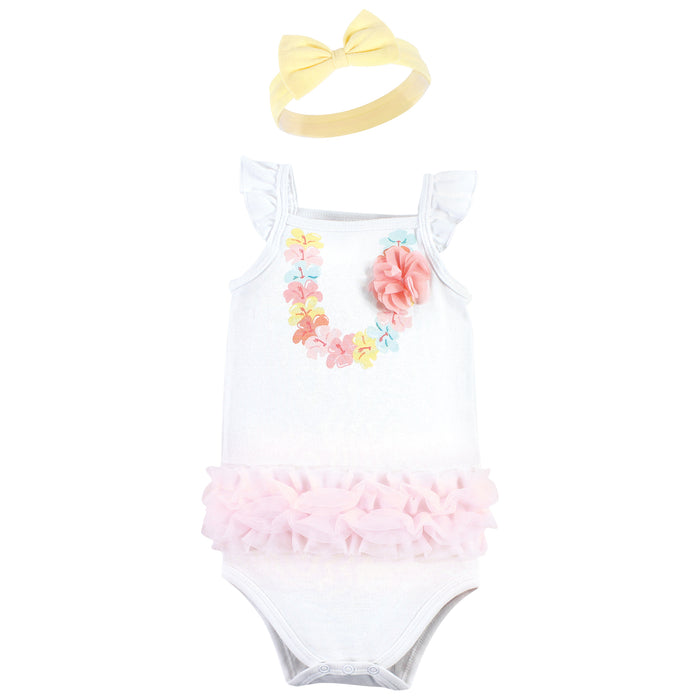 Little Treasure Baby Girl Sleeveless Bodysuit and Headband Set, Hawaiian