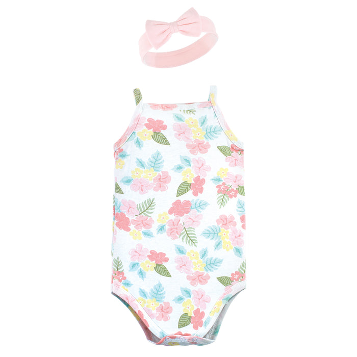 Little Treasure Baby Girl Sleeveless Bodysuit and Headband Set, Hawaiian