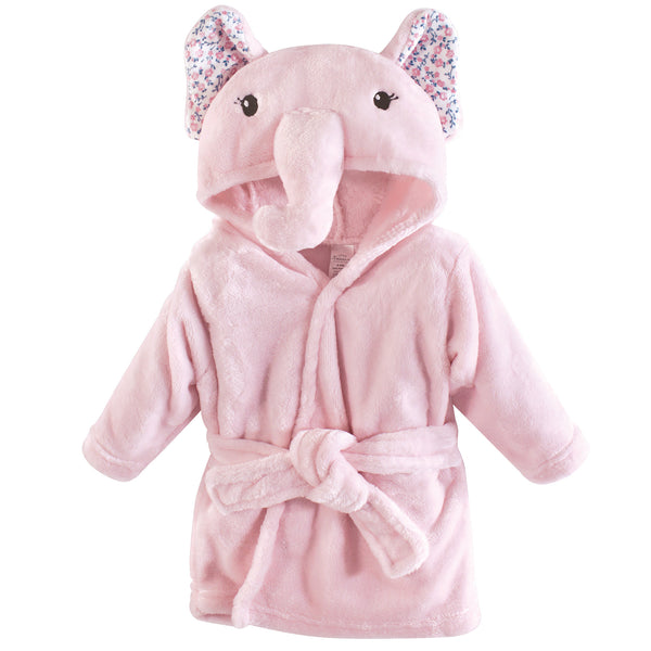 Little Treasure Baby Girl Plush Bathrobe, Floral Elephant, , 0-9 Months