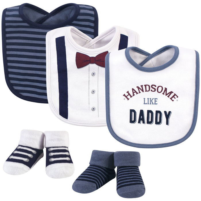Little Treasure Baby Boy Cotton Bib and Sock Set 5 Pack, Handsome Daddy, One Size