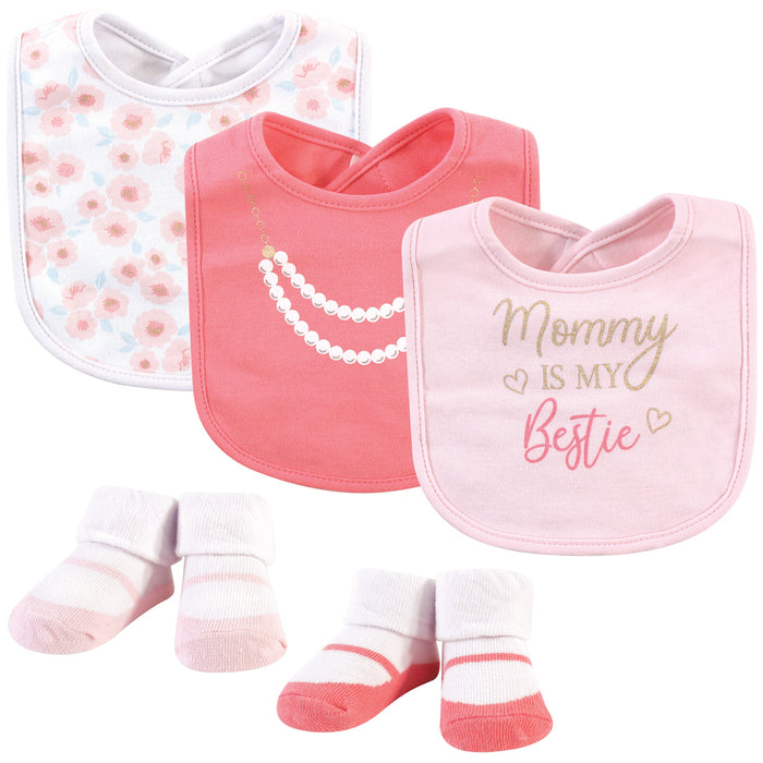 Little Treasure Baby Girl Cotton Bib and Sock Set 5 Pack, Mommy's Bestie