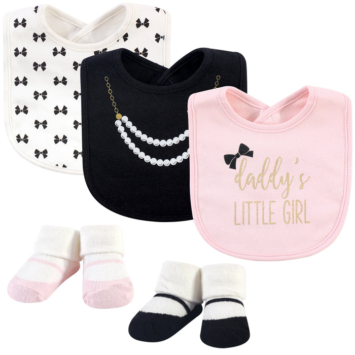 Little Treasure Baby Girl Cotton Bib and Sock Set 5 Pack, Daddys Girl