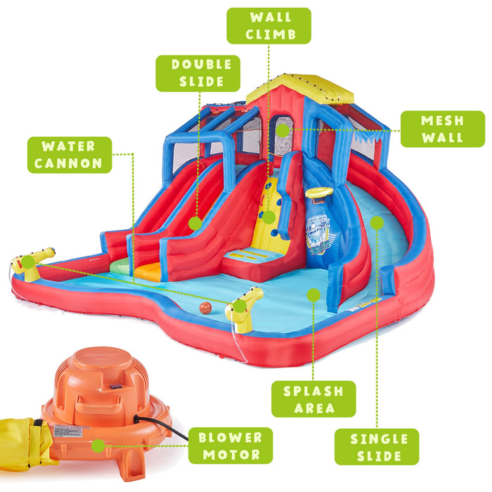 Banzai Hydro Blast Inflatable Play Water Park with Slides and Water Cannons