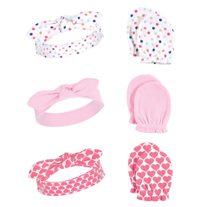 Little Treasure Baby Girl Cotton Headband and Scratch Mitten Set 6-Pack, Confetti