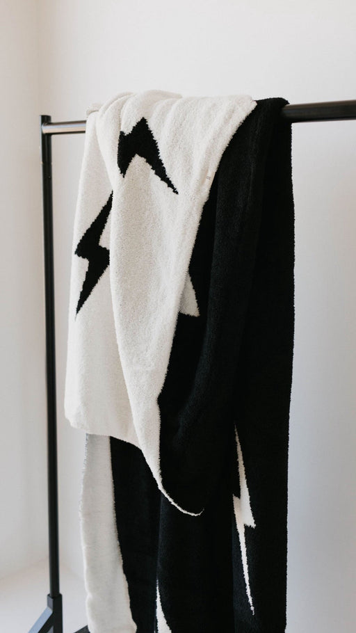 forever french Black & White Lightning Bolt | Plush Blanket