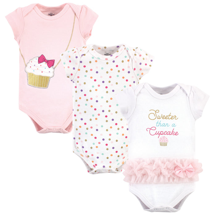 Little Treasure Baby Girl Cotton Bodysuits 3-Pack, Cupcake
