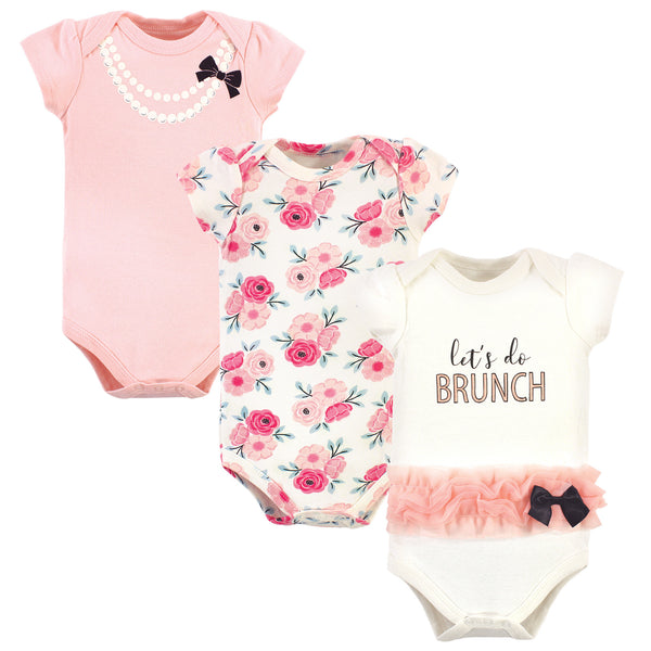 Little Treasure Baby Girl Cotton Bodysuits 3-Pack, Lets Do Brunch