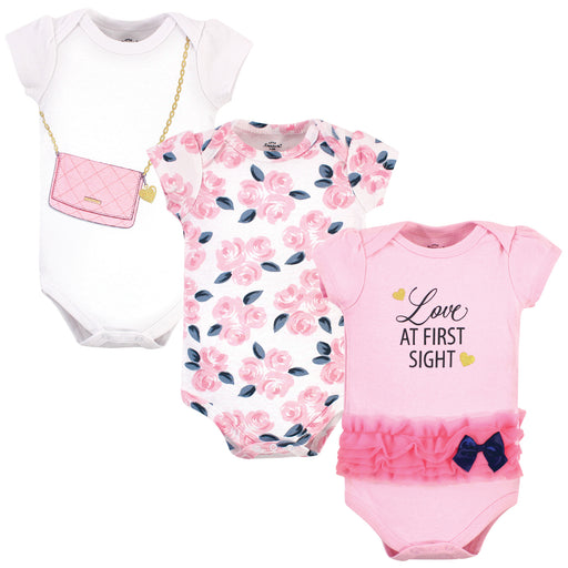 Little Treasure Baby Girl Cotton Bodysuits 3-Pack, Love At First Sight