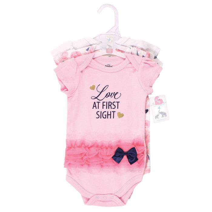 Little Treasure Baby Girl Cotton Bodysuits 3-Pack, Love At First Sight