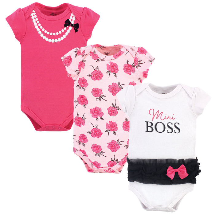 Little Treasure Baby Girl Cotton Bodysuits 3-Pack, Mini Boss