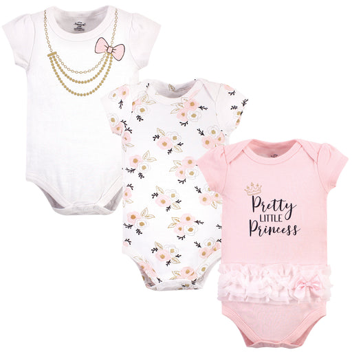 Little Treasure Baby Girl Cotton Bodysuits 3-Pack, Pretty Princess