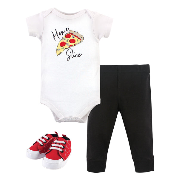 Little Treasure  Baby Boy Cotton Bodysuit, Pant and Shoe 3 Piece Set, Home Slice