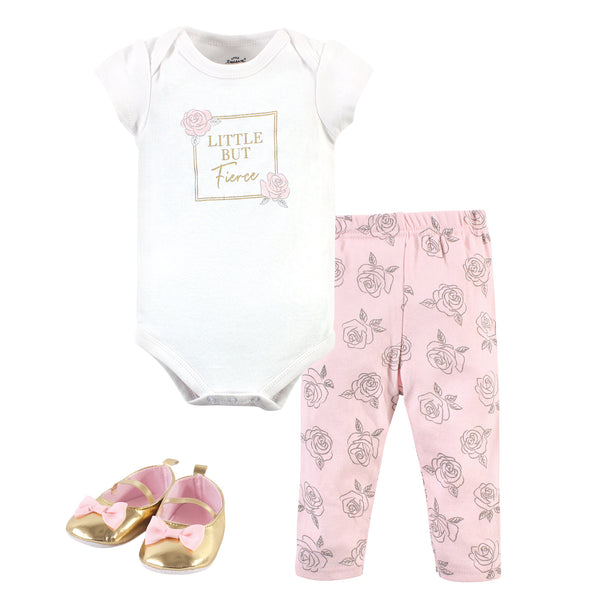 Little Treasure Baby Girl Cotton Bodysuit, Pant and Shoe 3 Piece Set, Fierce