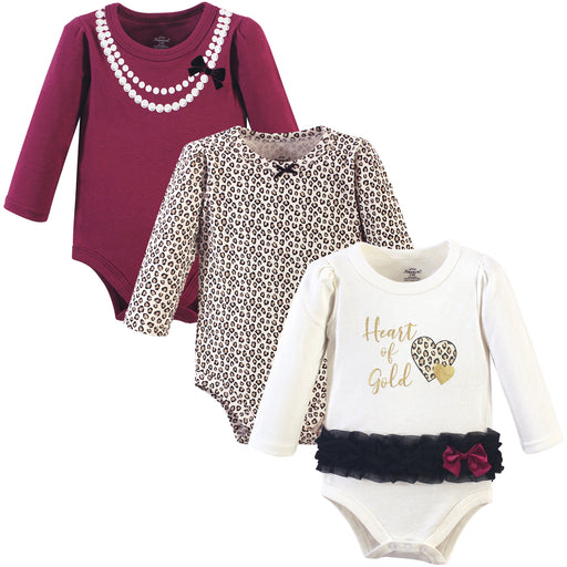 Little Treasure Baby Girl Cotton Long-Sleeve Bodysuits 3-Pack, Cream Heart Of Gold