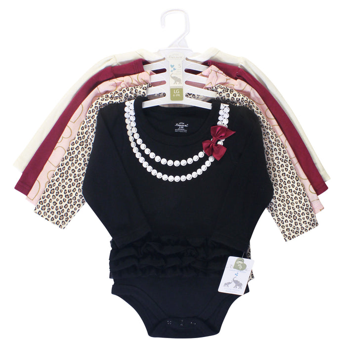 Little Treasure Baby Girl Cotton Long-Sleeve Bodysuits 5-Pack, Black Heart Of Gold