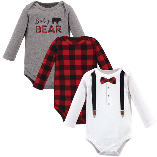 Little Treasure Baby Boy Cotton Long-Sleeve Bodysuits 3 Pack, Lumberjack Bow Tie
