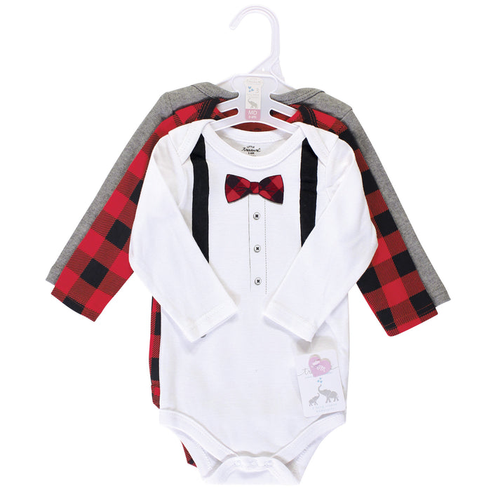 Little Treasure Baby Boy Cotton Long-Sleeve Bodysuits 3 Pack, Lumberjack Bow Tie