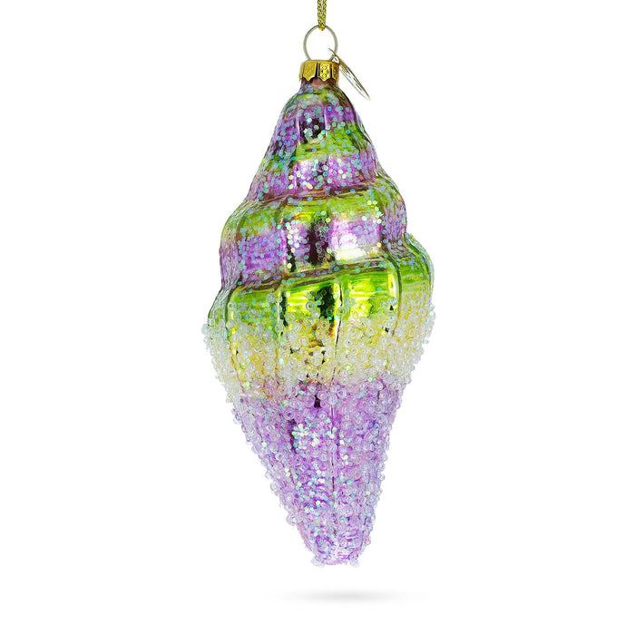 BestPysanky Radiant Sea Snail with Colorful Beads - Blown Glass Christmas Ornament