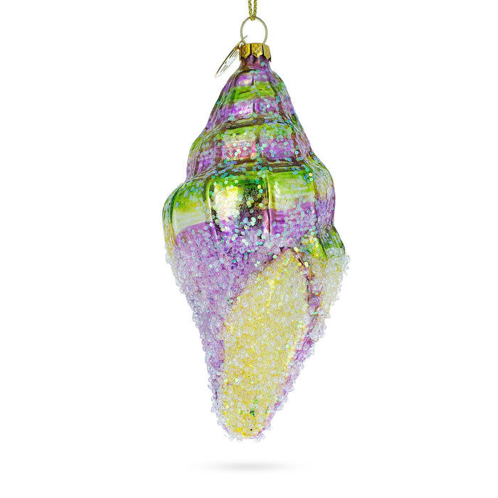 BestPysanky Radiant Sea Snail with Colorful Beads - Blown Glass Christmas Ornament