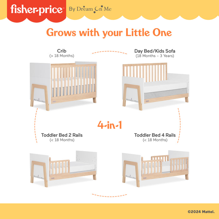 Fisher Price Iris 4-in-1 Convertible Crib by Dream On Me, White + Natural