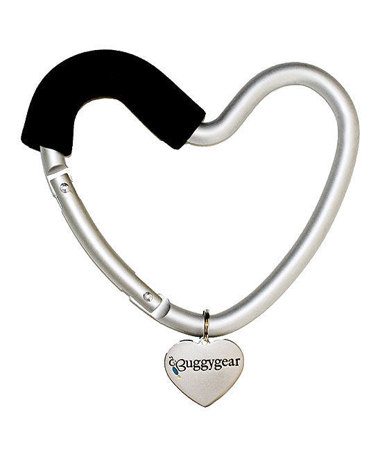 BuggyGear Heart Shaped Stroller Hook in Silver & Black