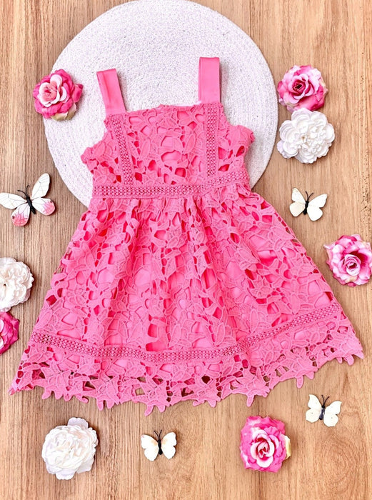 Mia Belle Girls Mommy and Me Spring Twinning Pink Crochet Dress