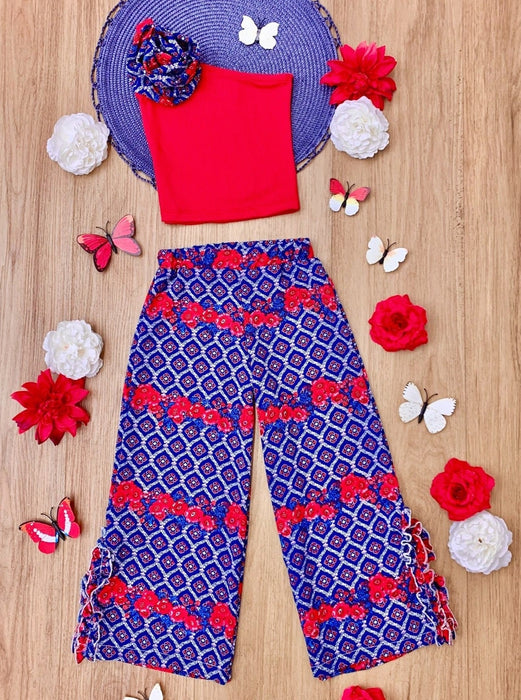 Mia Belle Girls Sassy Summertime Rosettte Top and Matching Palazzo Pants Set