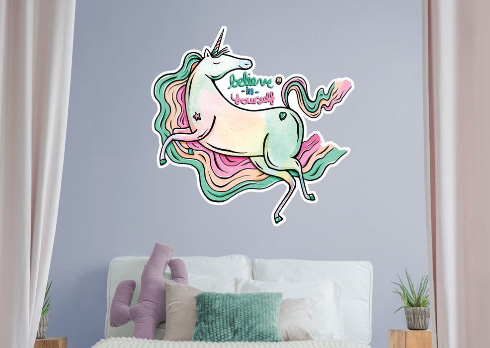 Fathead Believe In Yourself Rainbow Unicorn        - Officially Licensed Big Moods Removable     Adhesive Decal