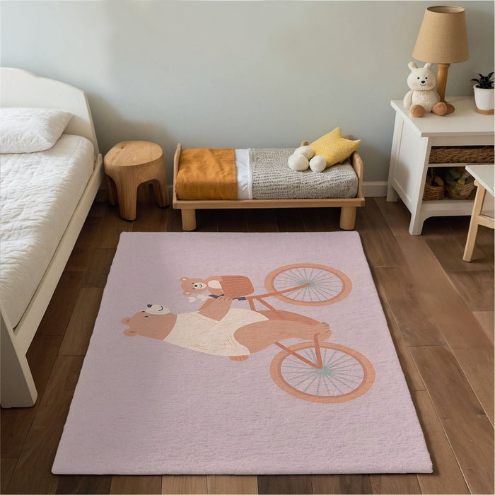 TeepeeJoy Bear Area Rug for Kids and Nursery Rooms - Teddy’s Tandem Trip