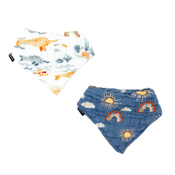 Bebe Au Lait® Narwhal + Hello Sunshine Classic Cotton Muslin Bandana Bib Set