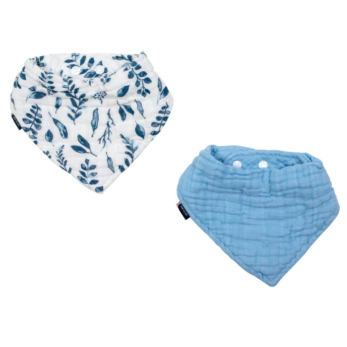 Bebe Au Lait® Blue Leaves + Cornflower Classic Cotton Muslin Bandana Bib Set